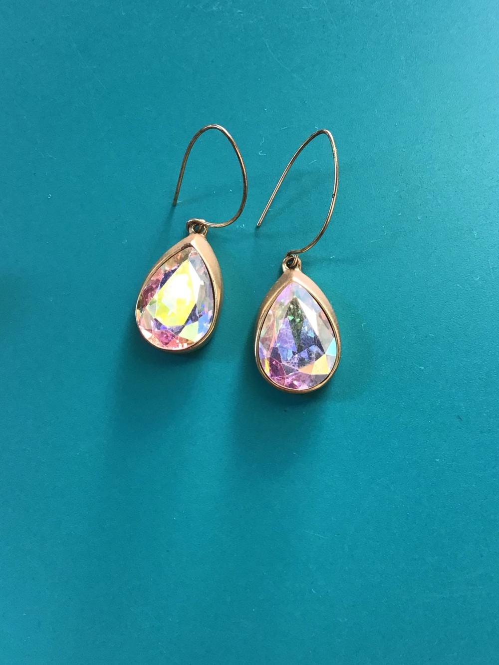 Aurora Teardrop Crystal Dangle Earrings - Rose Gold